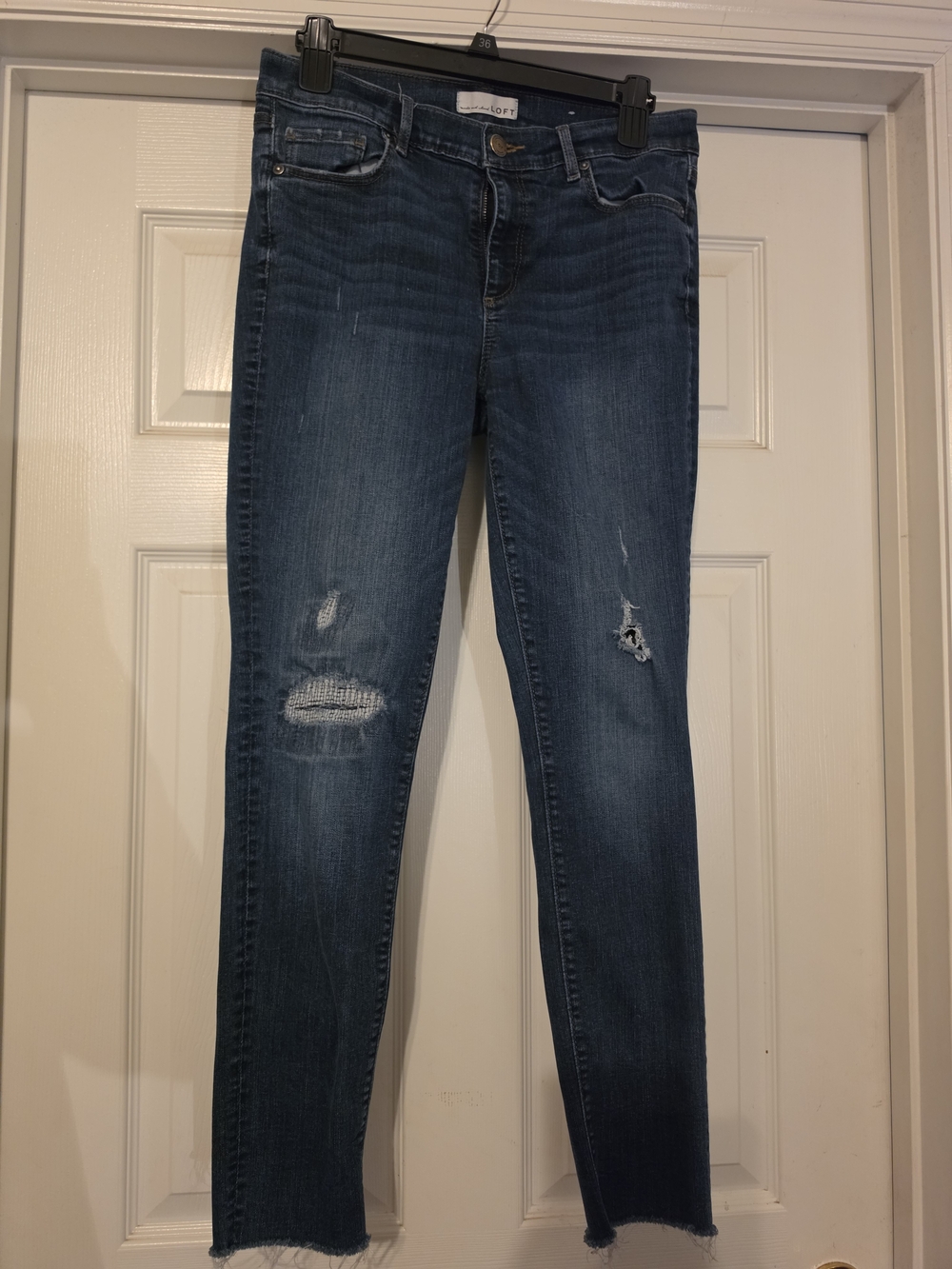 LOFT Skinny Jeans in Dark Blue with Distressed Knees